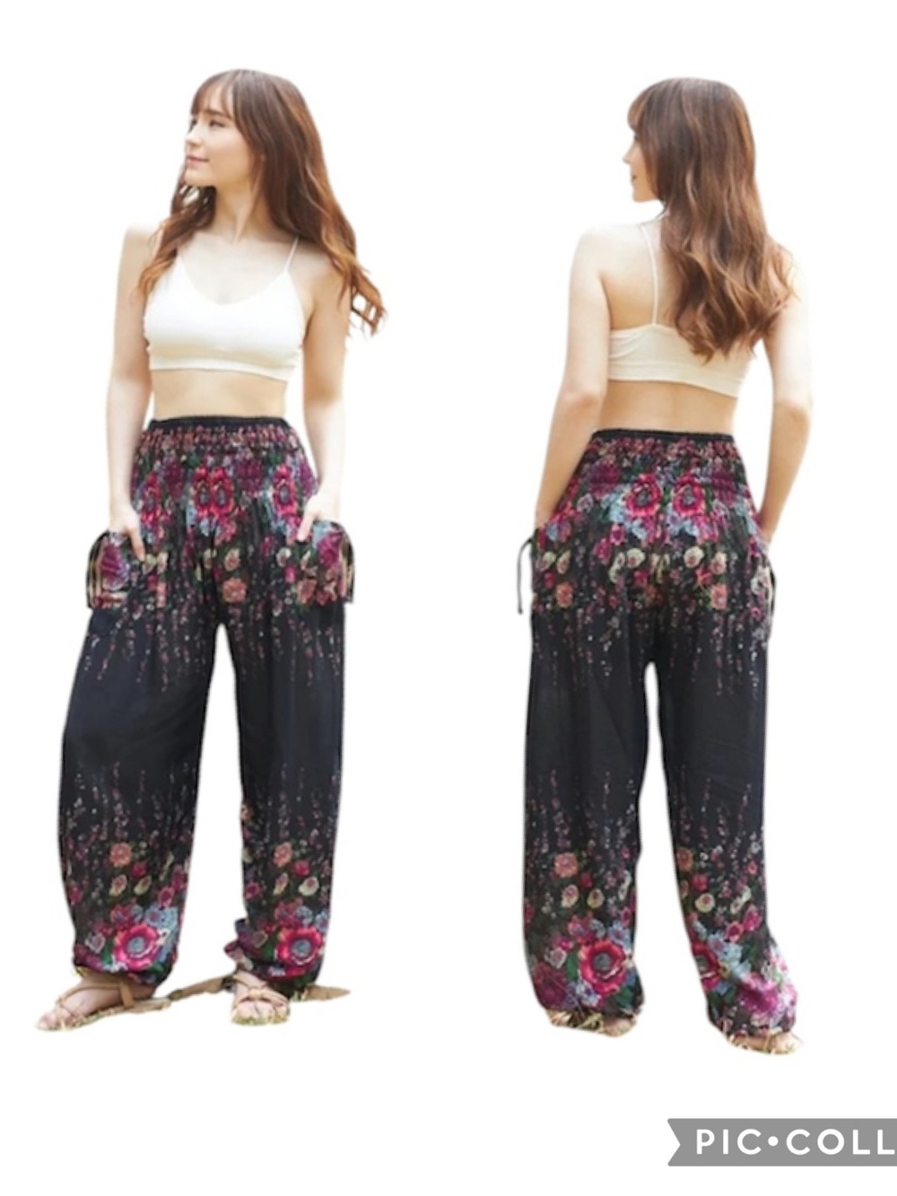 Harem Berry Piper Flowy Floral Black Bohemian Artisan Thailand Pants SZ OS